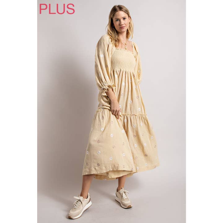 Sweet Generis - Wholesale Dress - Women's - PLUS GAUZE EMBROIDERY SMOCKING TIERED GRADIENT DRESS3