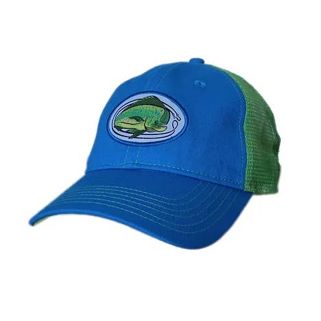 Lemon Lime Mahi' Trucker Hat - Bright Blue/Lime for wholesale by Deep Thoughts Designs