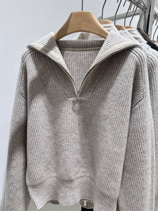 Miss Sparkling - Wholesale Knit Sweater - Women's - Ribbed half zip sweater