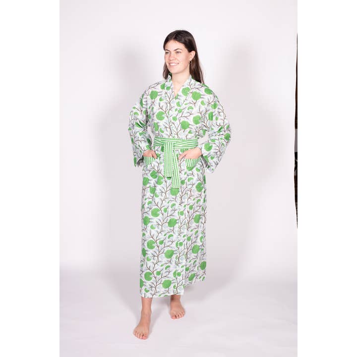 Sophie Green Blockprint Long Dressing Gown for wholesale by FARO