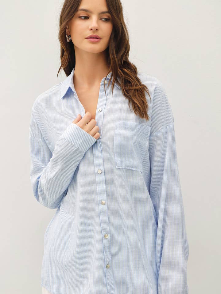 HAIRLINE STRIPE BUTTON DOWN SHIRT for wholesale by Be Cool