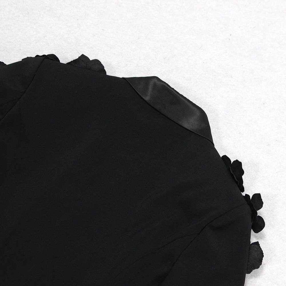 Black SET6-21 Elegant Floral Ruffle Blazer & Flare Pant Suit for wholesale on Faire17