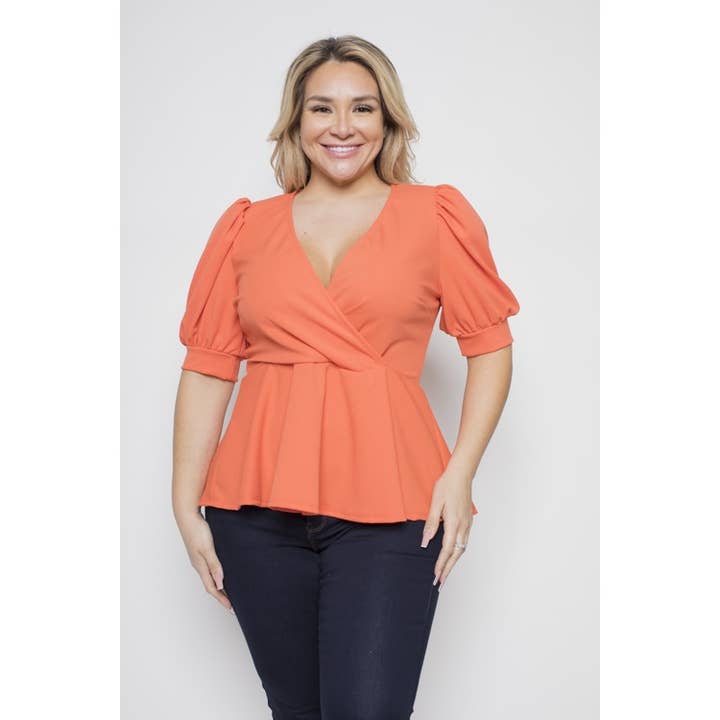 PLUS SIZE OBERTEIL MIT PUFFÄRMELN UND SCHÖSSCHEN für den Großhandel von Curve Market