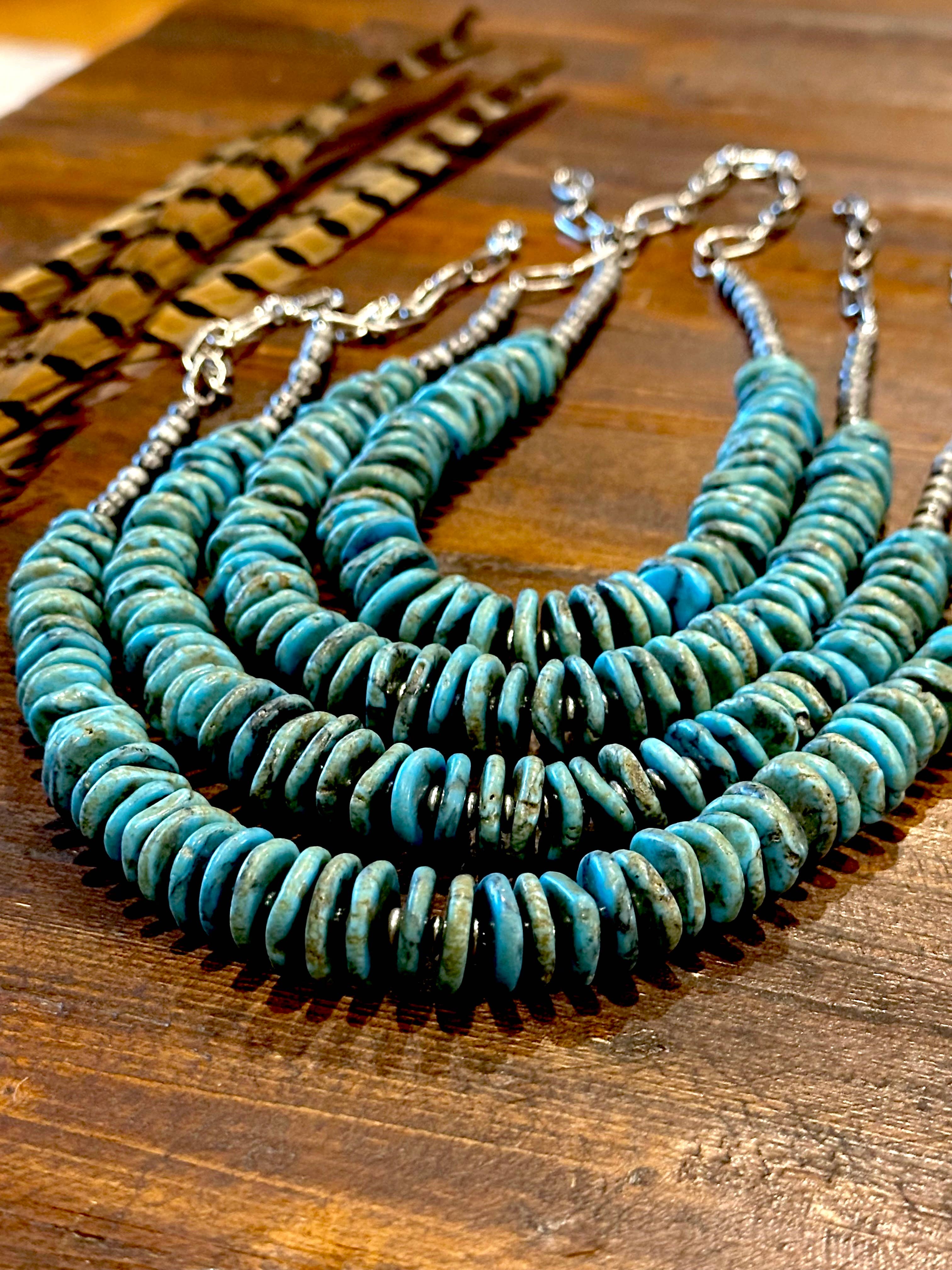 Fleurdesignz Western Jewelry - Wholesale Beaded/Pearl Necklace - Graduated Turquoise Disk Necklace1