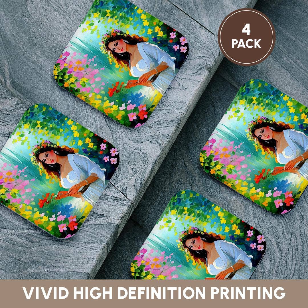 3dRose - Wholesale Coasters - 3dRose, Pretty Young Woman In The Garden With A Book In Her Hands Gift, Coaster12