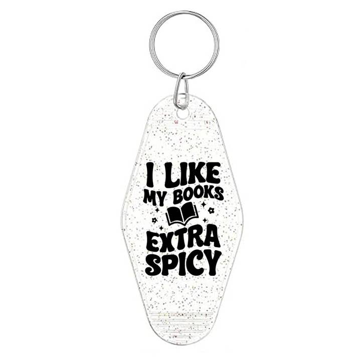Books Extra Spicy Glitter Motel Keychain for wholesale by DaisyChainDesignCo