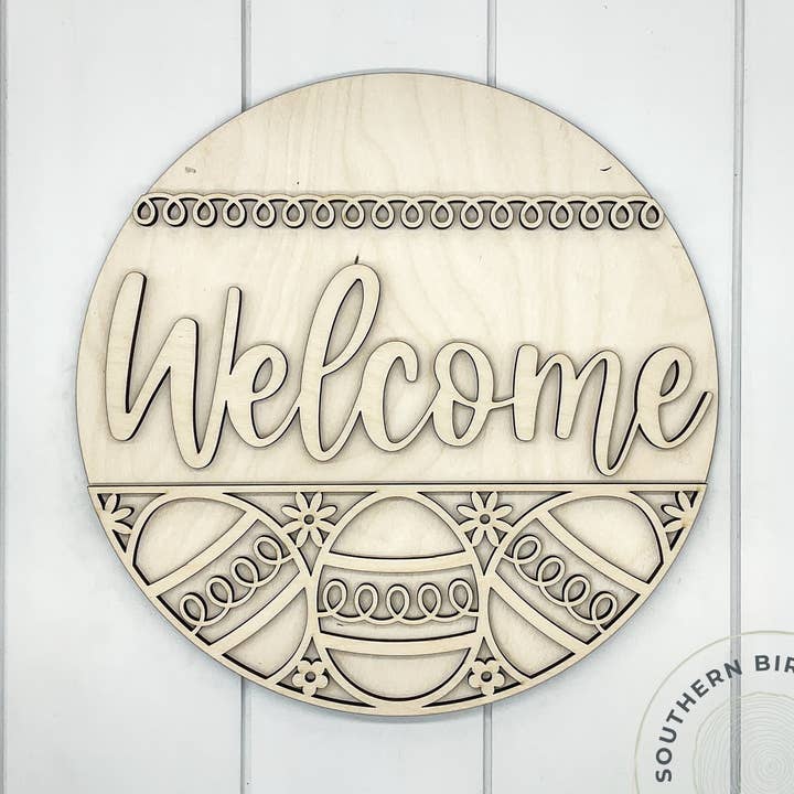 Welcome 3D Round Blank (Easter Egg Trio) for wholesale by Southern Birch Company