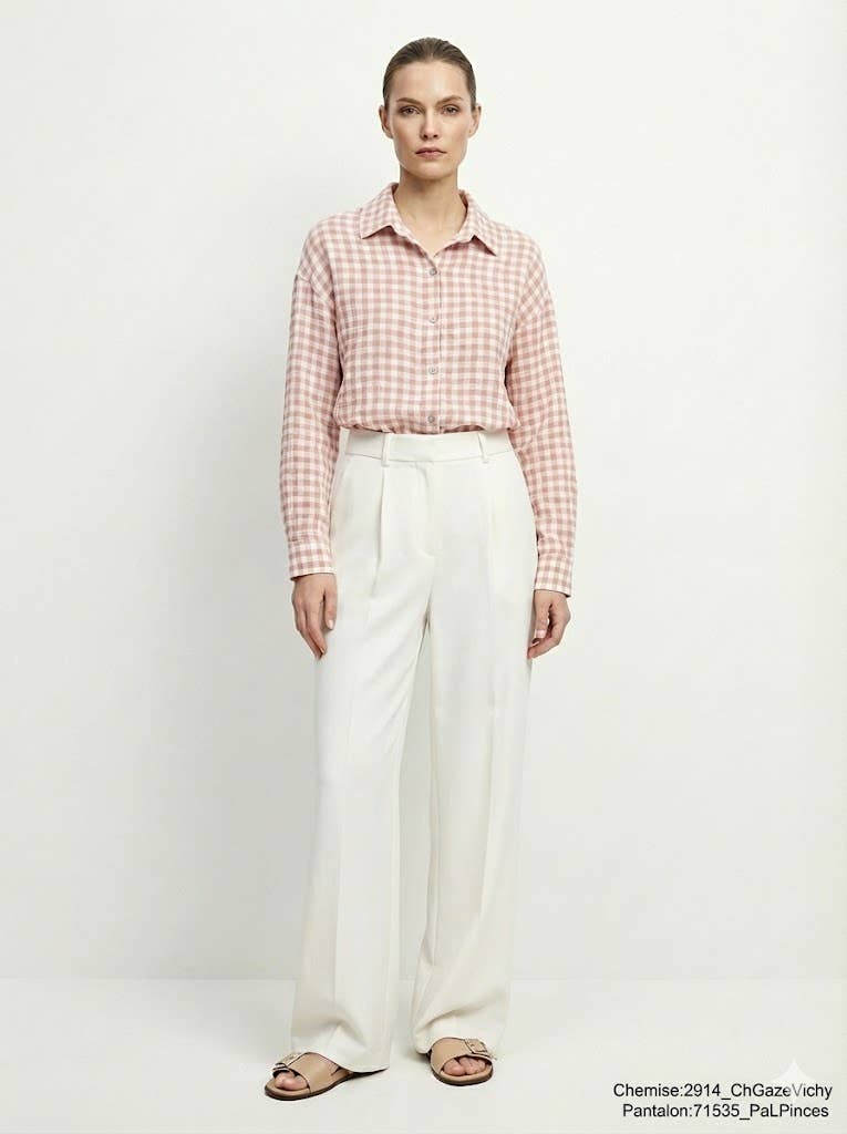 Mimi & Gogo – Engroshandel Skjorte med buttondown – til kvinder – Løs skjorte i bomuldsgaze med gingham tern til kvinder6