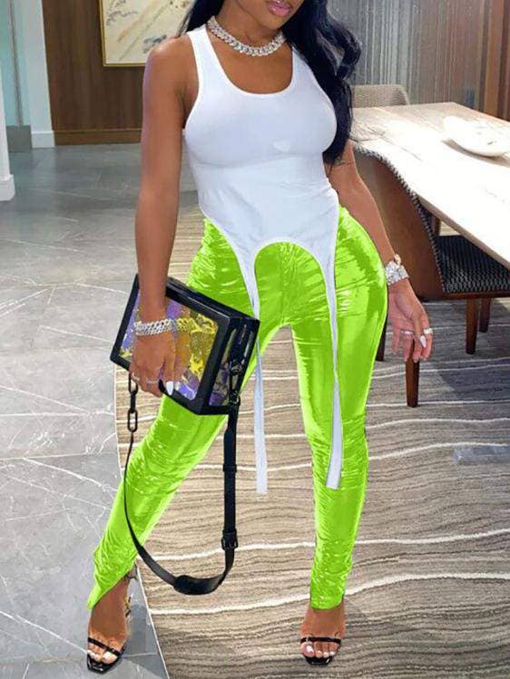 Fashion Combination - Wholesale Pants - Women's - slit high waist pu leather pants6