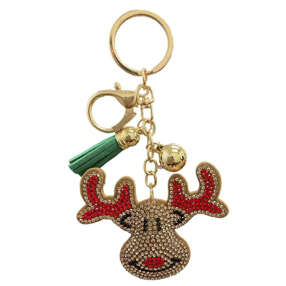   RHINESTONE RUDOLPH KEYCHAIN WITH TASSEL KC444X-777 for wholesale on Faire0