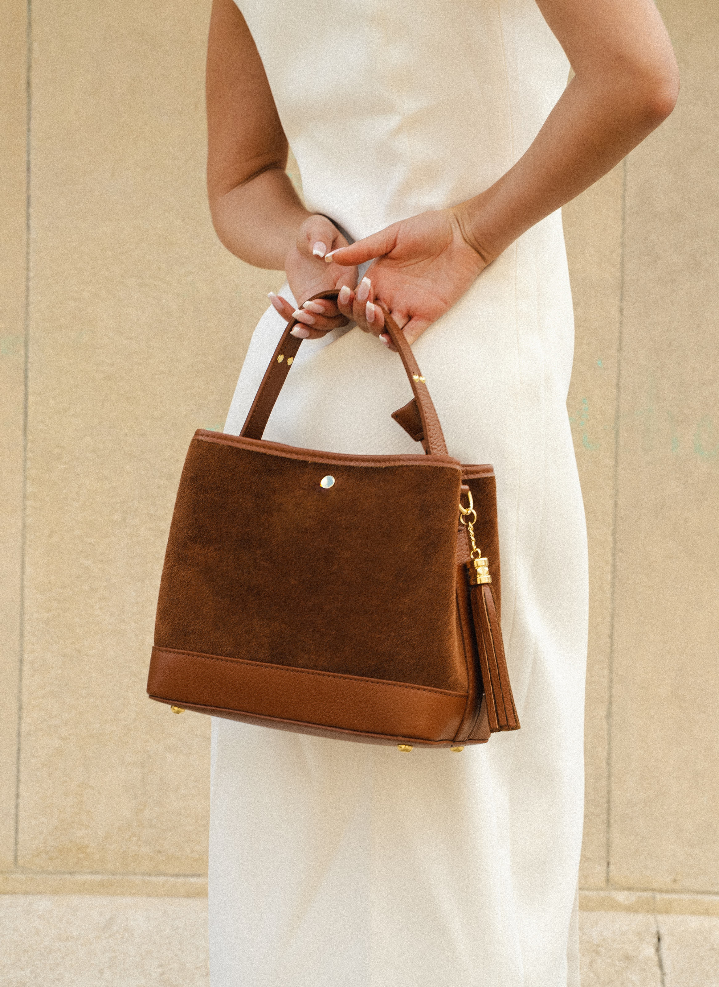 Voemièn – Mala com alça superior – Mulher por atacado – Kendy Bag em Camurça Castanha e Couro Dollar8