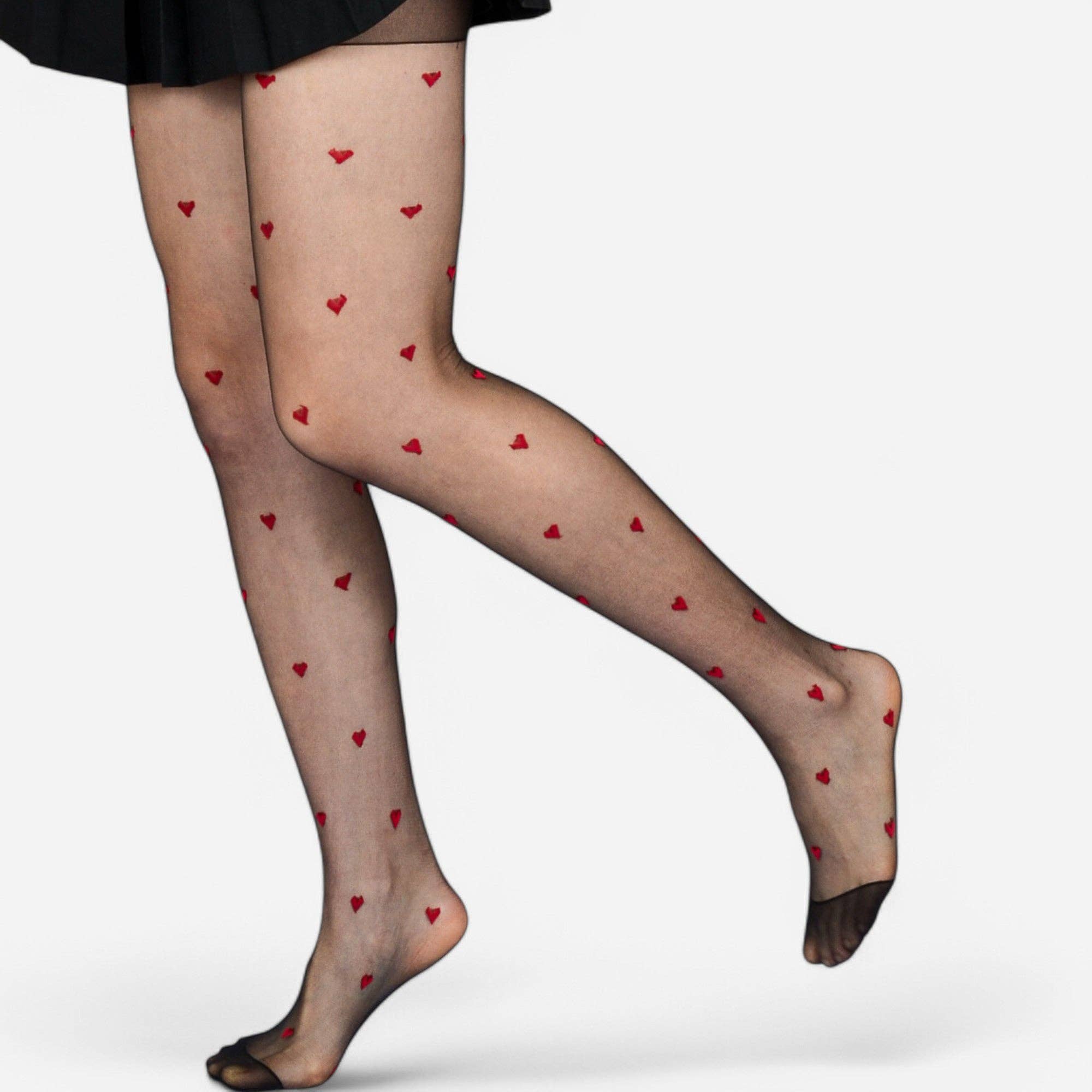 Sheer Heart Pattern Tights with Delicate Allover Embroidery for wholesale on Faire1