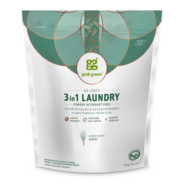 Grab Green - Wholesale Laundry Detergent Powder/Pods - 3 in 1 Laundry Detergent Pods, Vetiver, 60 Loads0