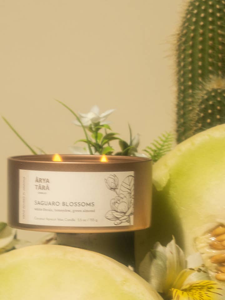 Saguaro Blossoms Candle | Lotus Tin for wholesale by Arya Tara