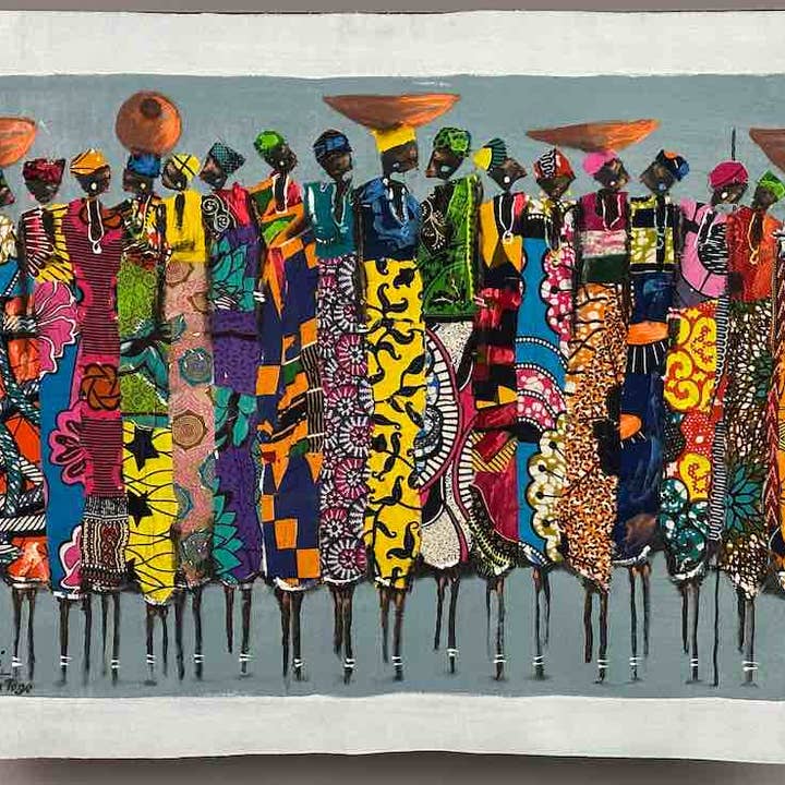 Frauen in langen Kleidern | Zeitgenössische afrikanische Malerei für den Großhandel von The Niger Bend