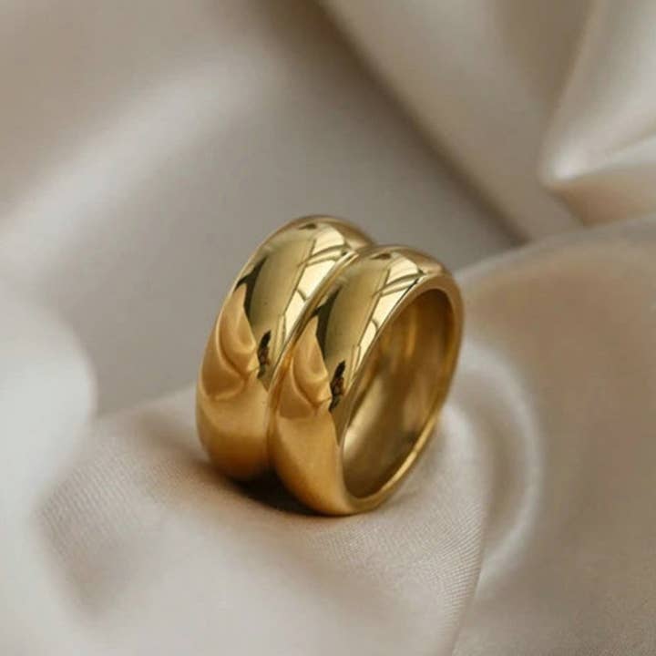Guld Bred kant dubbelskiktad enkel ring DPJR36 för wholesale på Faire