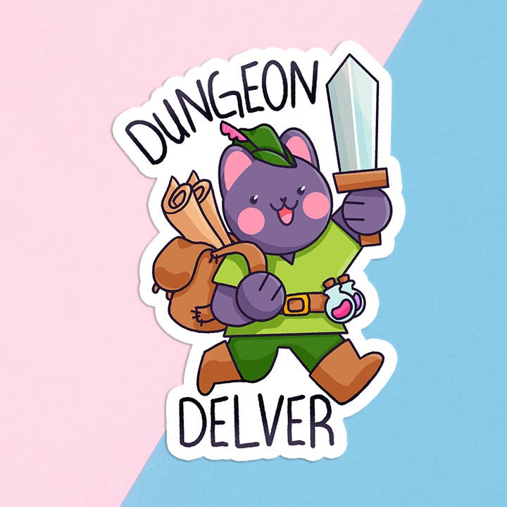 Dungeon Delver | Waterproof Cat Sticker for wholesale by Lemon Whiskers