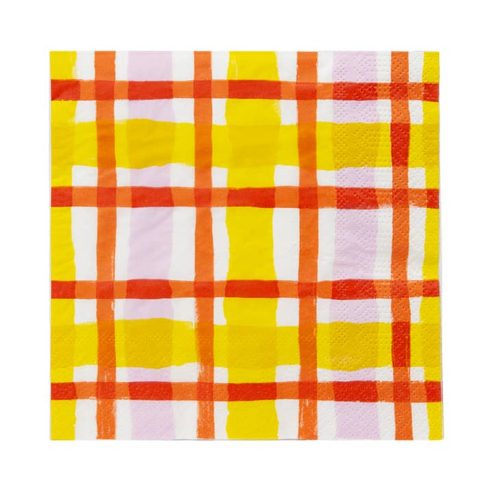 Talking Tables USA - Wholesale Disposable Napkin - Orange and Yellow Gingham Summer Napkins | 20 Pack |