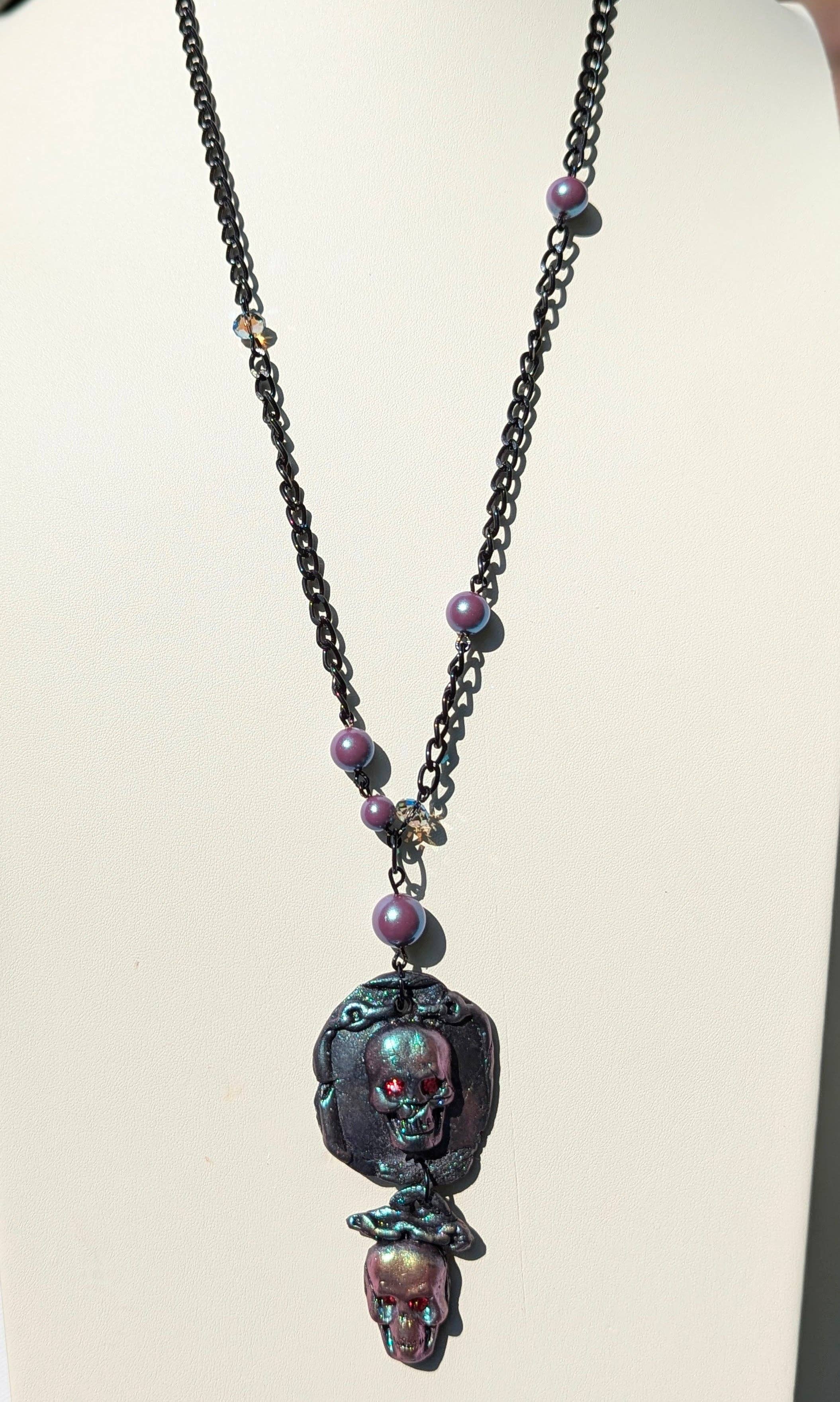 Gay Isber Designs - Wholesale Pendant/Charm Necklace - Spooky Skull Necklace Handmade Halloween Jewelry by Sugar Gay Isber – One-of-a-Kind, Ready to Ship! 22 inch black chain Unisex10