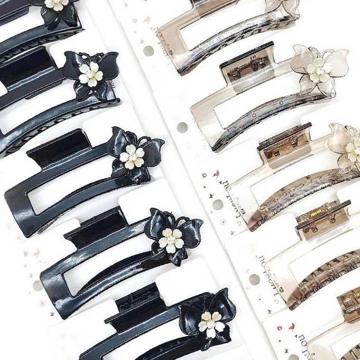 12pk Butterfly Deco Shine Rectangle Hair Claw Clip Set for wholesale by Diacly