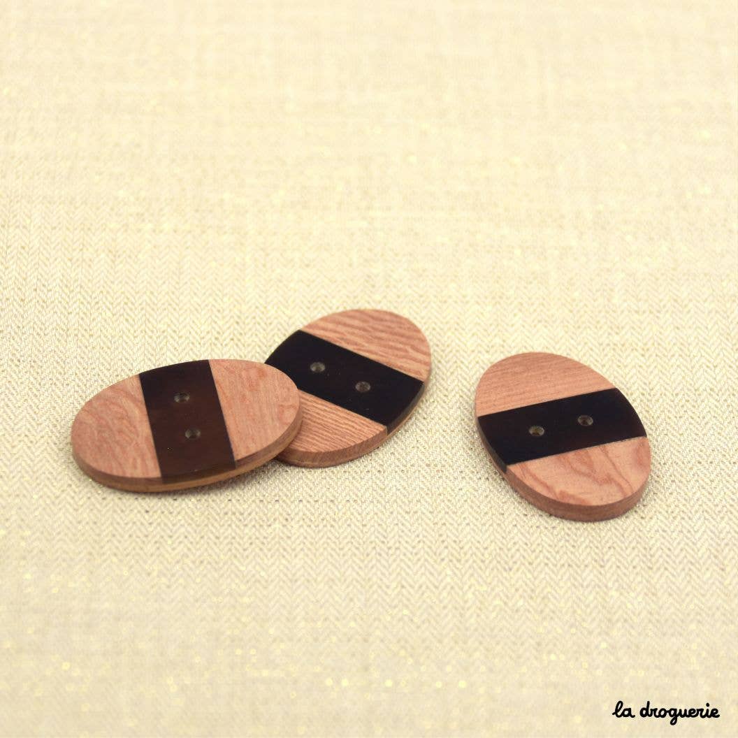 LA DROGUERIE - Wholesale Drukknoop/naaiknoop - Knop "Exotisch ovaal hout + parelmoer" 35 x 24 mm3