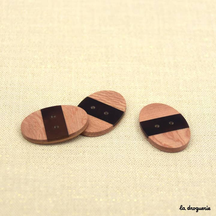 LA DROGUERIE - Wholesale Drukknoop/naaiknoop - Knop "Exotisch ovaal hout + parelmoer" 35 x 24 mm3