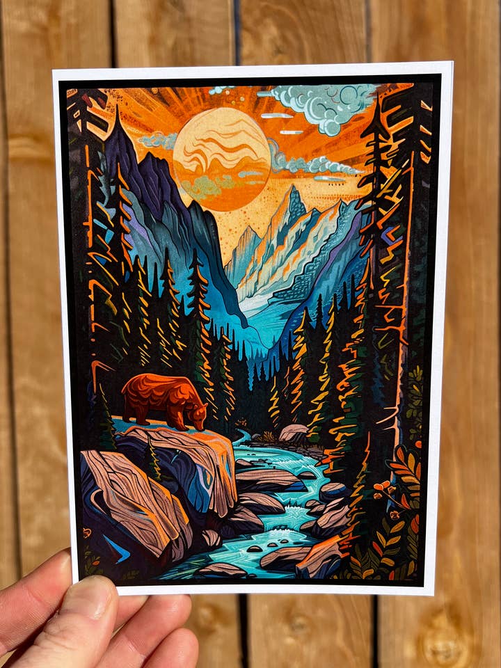 Wild Bear Mountain River Greeting Card - Adventure & Nature for wholesale by Leafy Greeting Cards