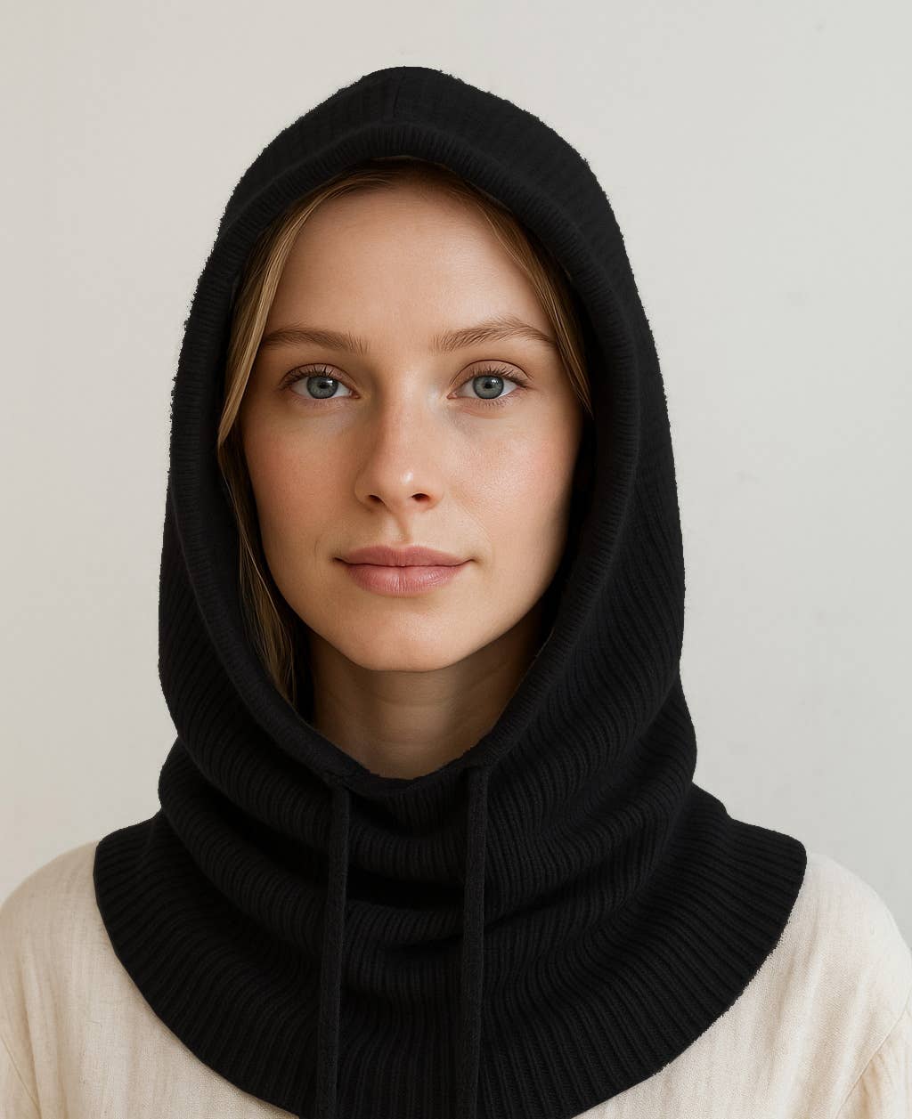 SUNNY STUDIO - Wholesale Poncho - Women's - Ribbed knit balaclava with adjustable drawstrings2