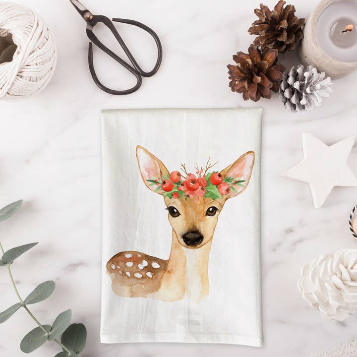 Love You a Latte Shop - Vendita all'ingrosso Strofinacci - Asciugamano da cucina con cervi natalizi acquer