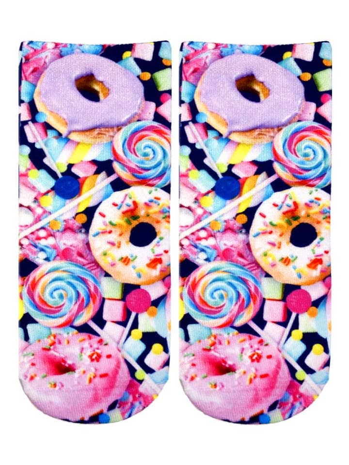 Living Royal - Wholesale Socks - Women's - Novelty Graphic Ankle Socks - Donuts & Candy Sugar Rush