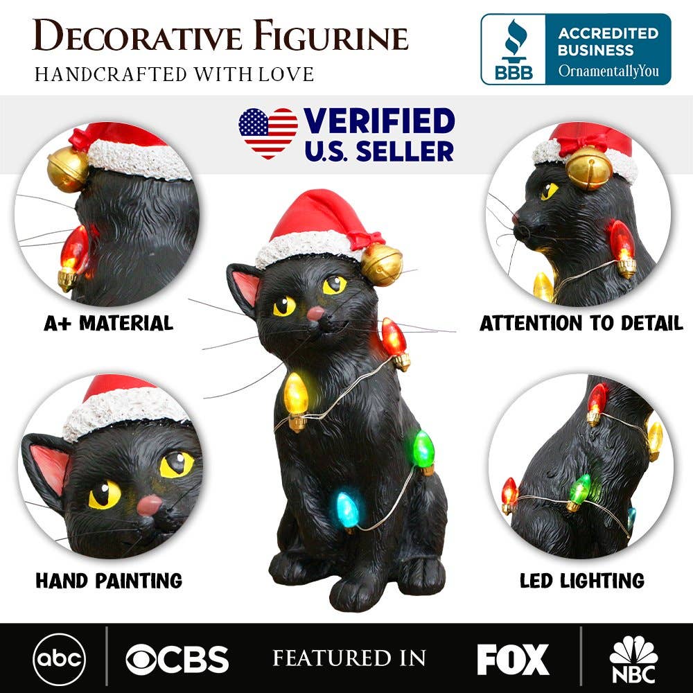 OrnamentallyYou - Wholesale Decorative Figurine - Festive Black Cat with LED Lights Figurine, 7" Home Decor1