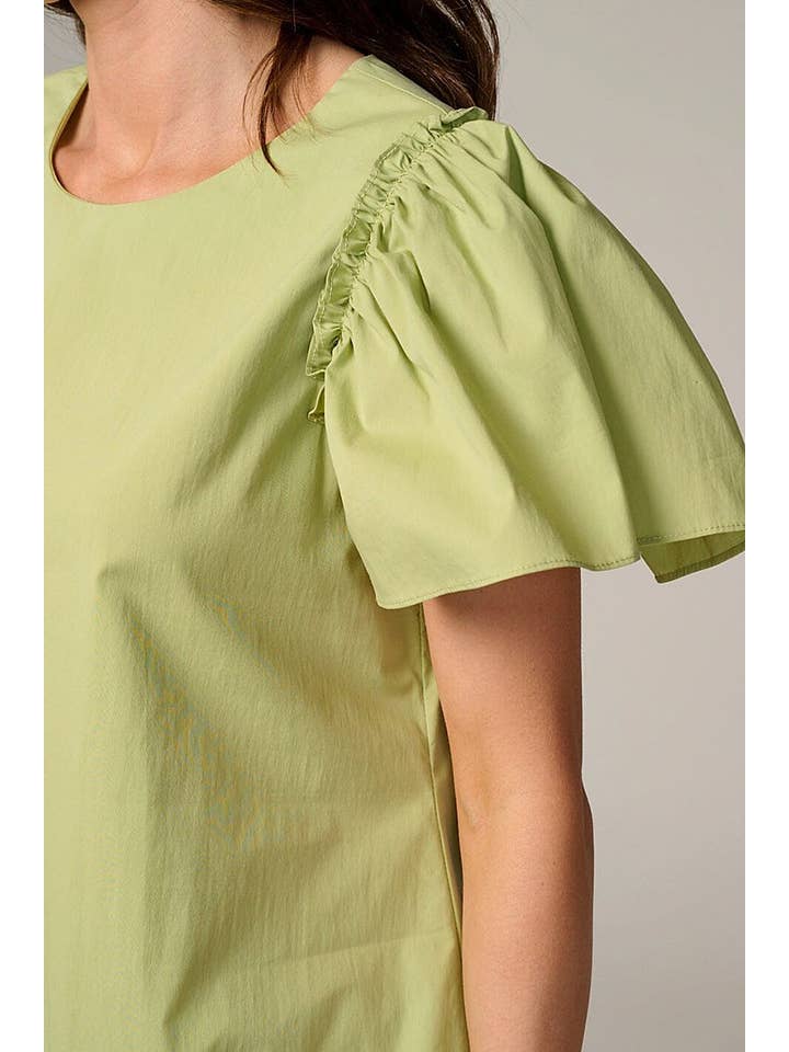 ROUSSEAU - Wholesale Dress - Women's - SHORT RUFFLE SLEEVE RUFFLE BOTTOM HEM MINI DRESS