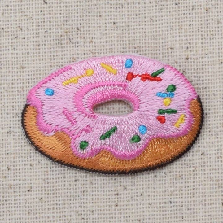 Pink Frosted Donut - Sprinkles - Iron on Applique - Embroidered Patch - 796433A for wholesale by Wholesale Applique