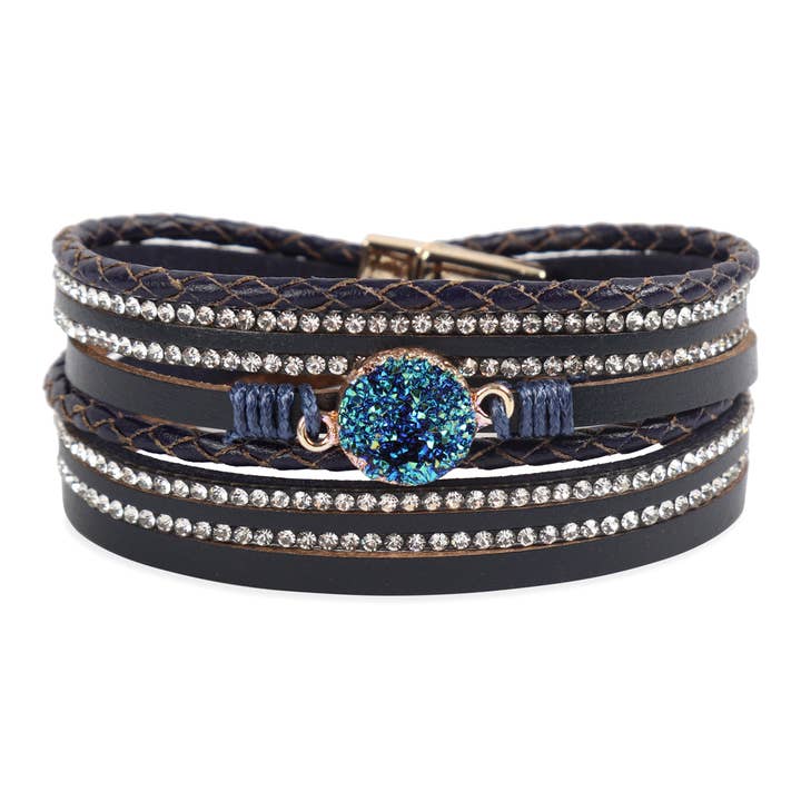 MYS Wholesale Inc - Wholesale Bangle Bracelet - Stunning Druzy Rhinestone Leather Wrap Magnetic Bracelet7