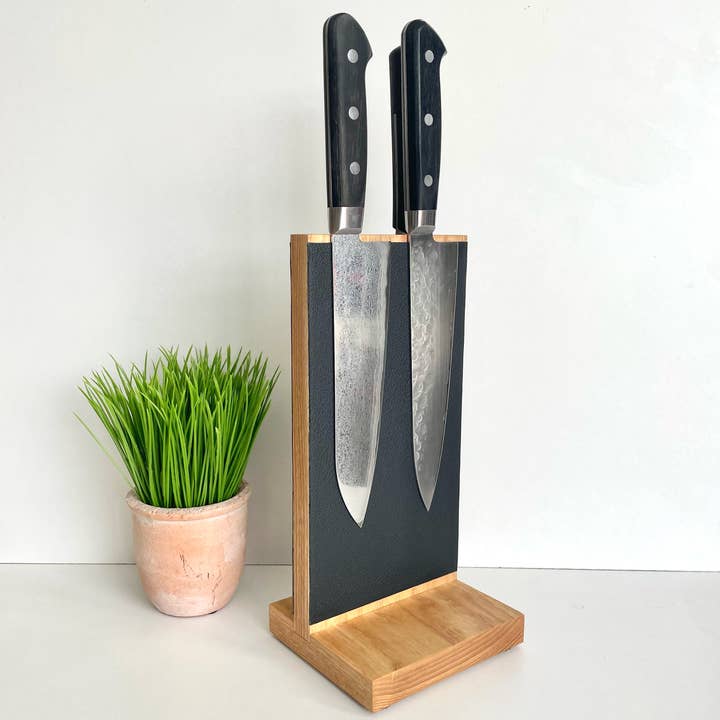 ArcDefined - Vente Rangement pour couteaux - Porte-couteaux magnétique en bois | Bloc à couteaux bois et cuir