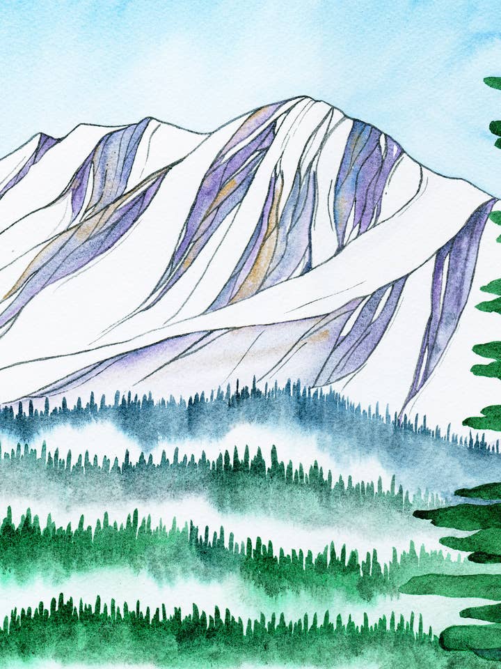 Mount Baldy - Peinture de paysage aquarelle de montagne pour la vente par Erika Donaghy Creative Studio