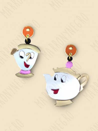 Mrs. Potts and Chip Methacrylate Earrings for wholesale by Marronynegro