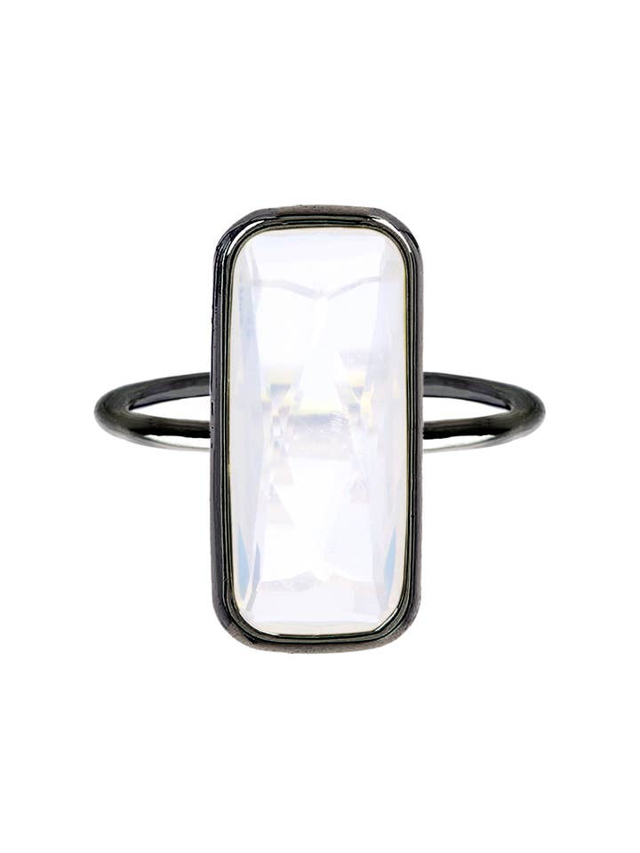 Moonstone Crystal Ring In Gunmetal - SF for wholesale by Zoey Simmons