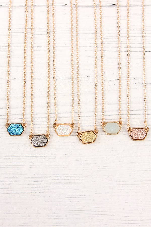 MYS Wholesale Inc - Wholesale Jewelry Set - Druzy Hexagon Pendant Necklace Earring Set31