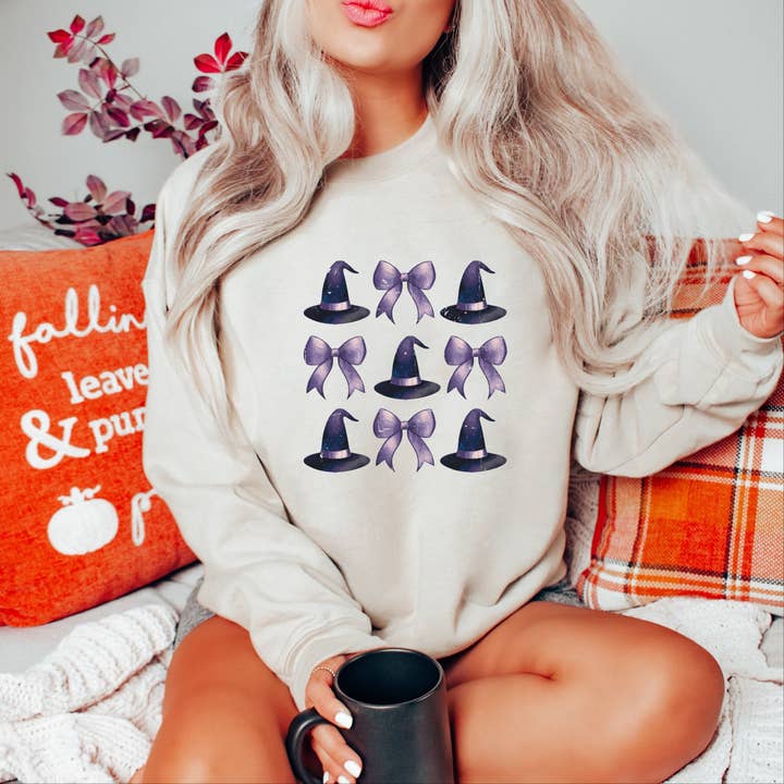 Coquette Witch Hat Collage Sweatshirt for wholesale by Olive And Ivory Wholesale