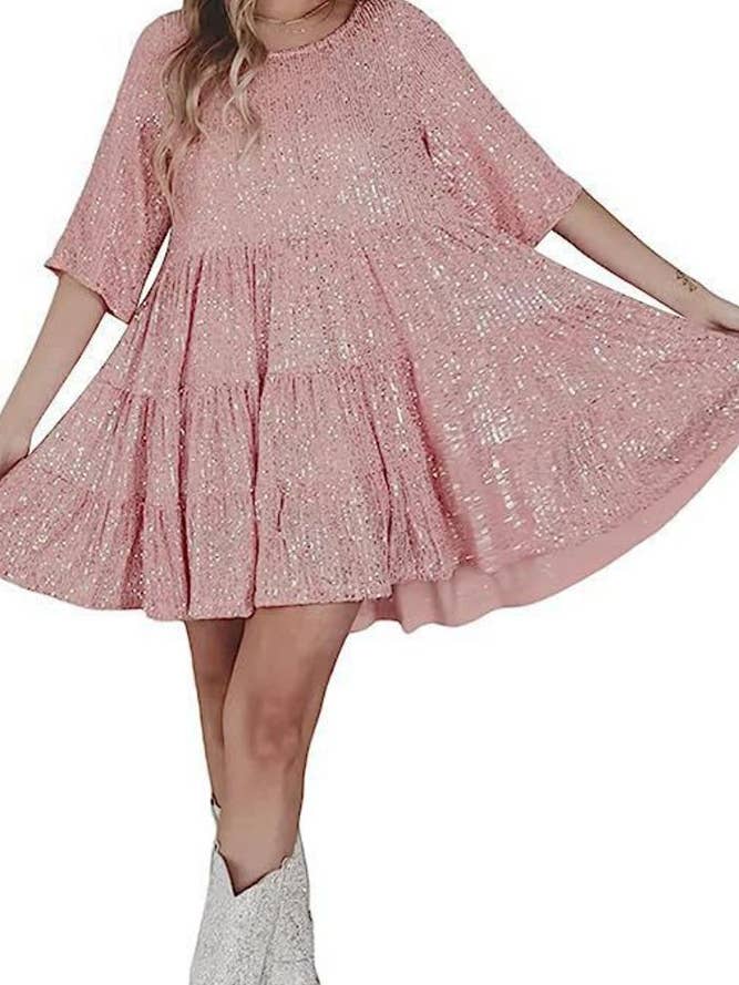 UNISHE - Wholesale Dress – Women's - 2024 Spring Plain Sequin Ruffles Dress ZK10381