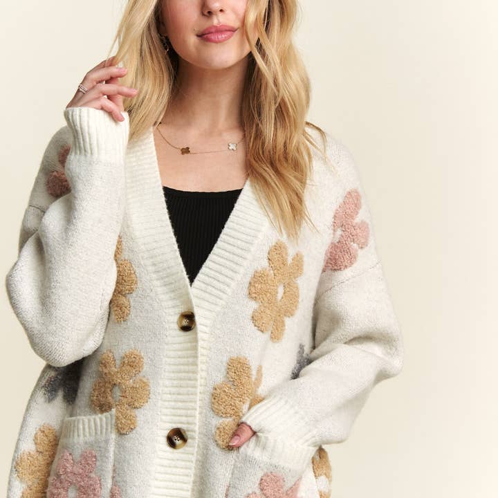 ADORA LA - Wholesale Cardigan - Women's - CESW3580 - BUTTON DOWN FLORAL SWEATER CARDIGAN15