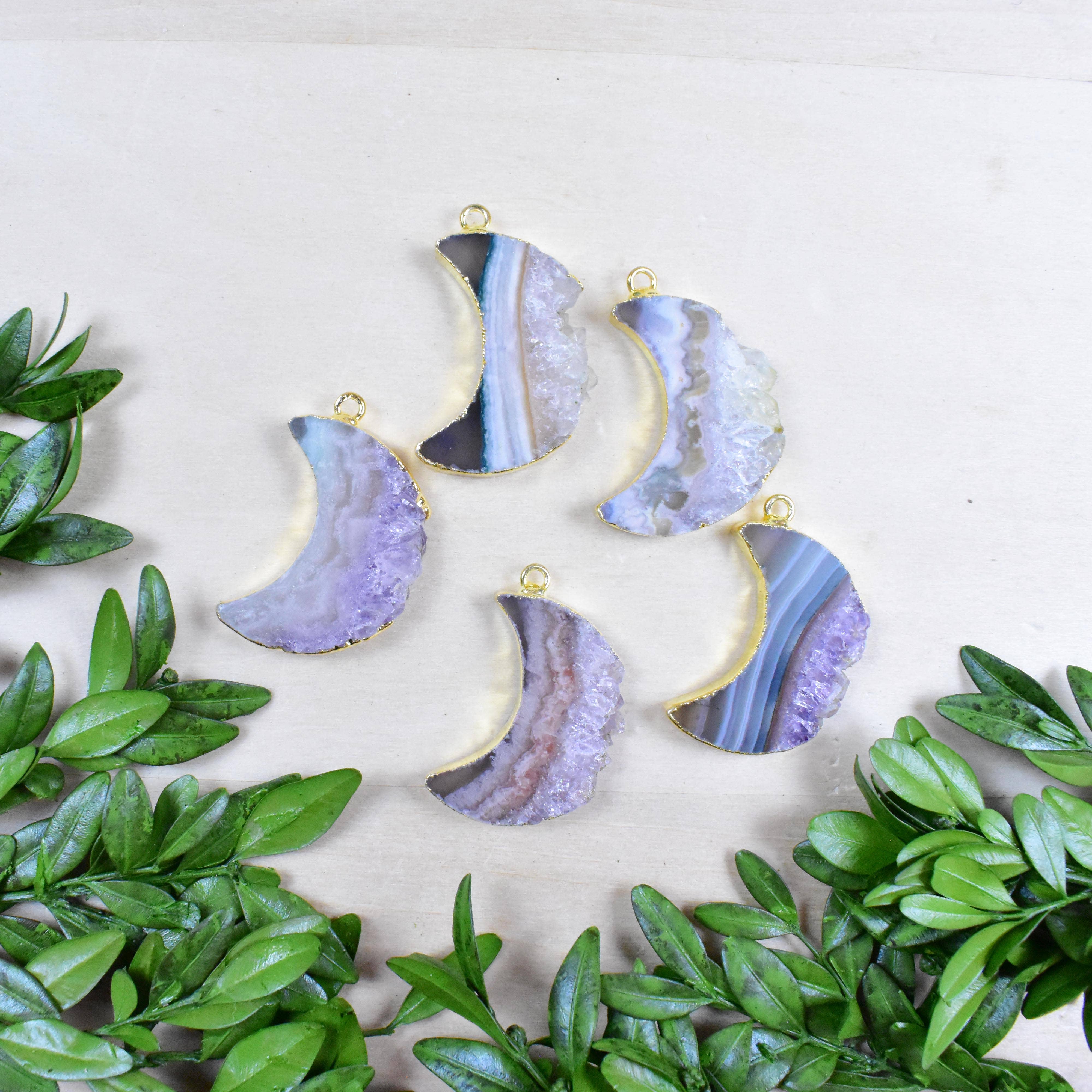 Ewelina Pas Jewelry - Wholesale Pendant/Charm Necklace - Gold Crescent Moon Amethyst Slice Necklace7