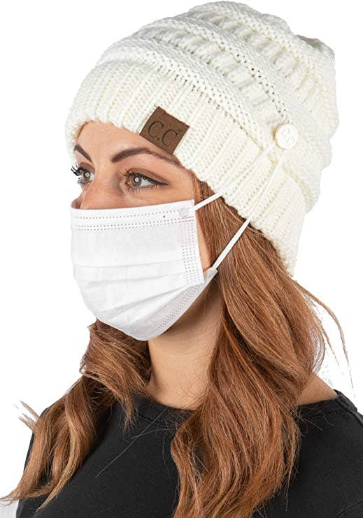 Funky Junque – wholesale Beanie – Unisex – Ribbed Beanie-Button (White)1