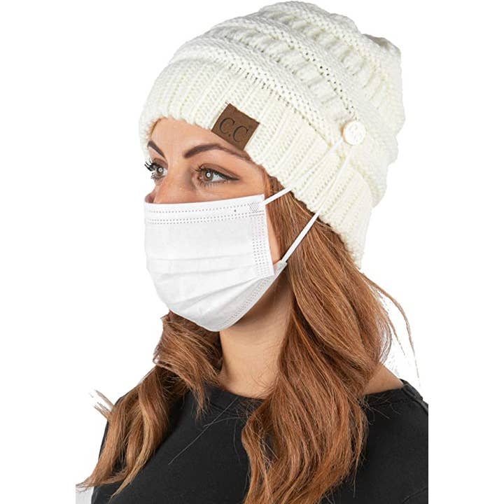 Funky Junque - Wholesale Beanie - Unisex - Ribbed Beanie-Button (White)1