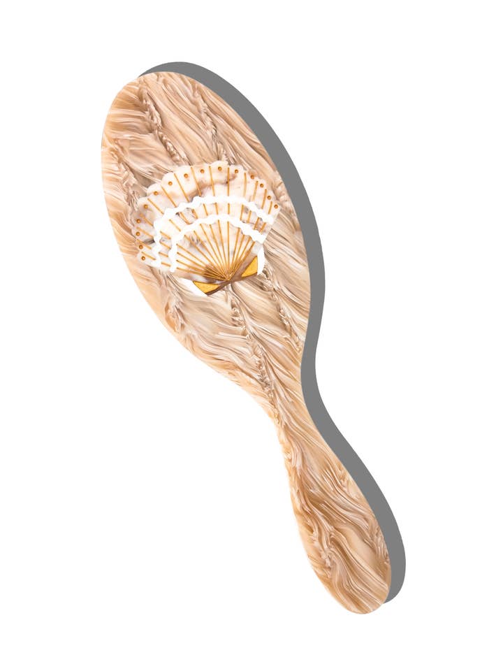 Håndmalet muslingeskal acetat 2-i-1 daglig hårbørste for engroshandel hos Solar Eclipse