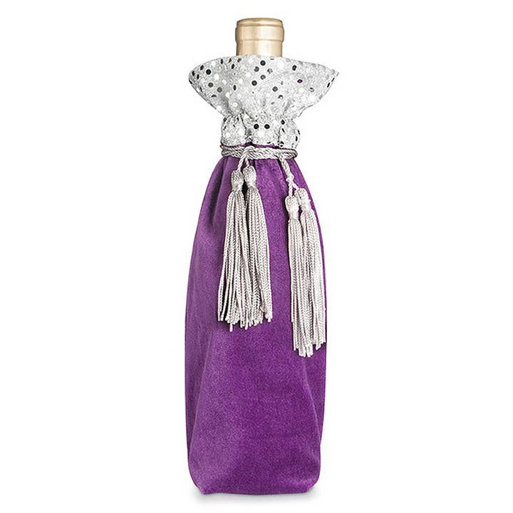 Silver Sequin & Plum Fabric Gift Bag 1 Bottle #43-362 - Pack for wholesale by IWA Wine Accessories