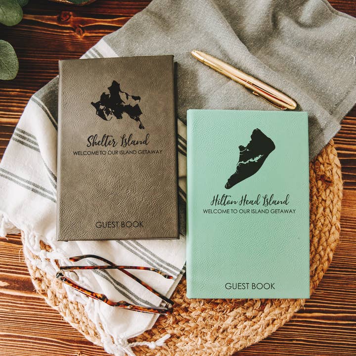 Custom Island Map Vacation House Guest Book Journal for wholesale by The Lillie Pad