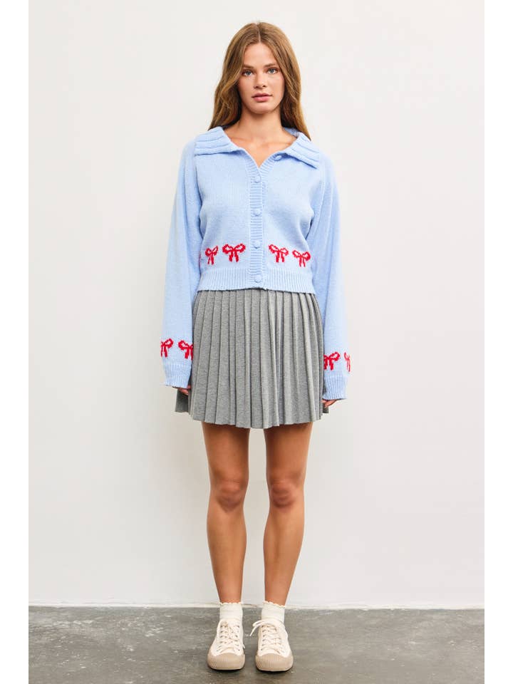 POWDER BLUE WIDE RIB COLLAR SHORT CARDIGAN for wholesale on Faire