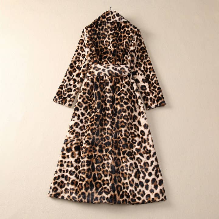 Multi Colored SY335 Winter Leopard Print Double-Breasted Plush Long Coat for wholesale on Faire1